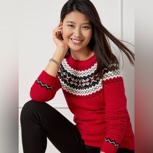 TALBOTS HOLIDAY YOKE FAIR ISLE CREWNECK SWEATER | Size Petite Small